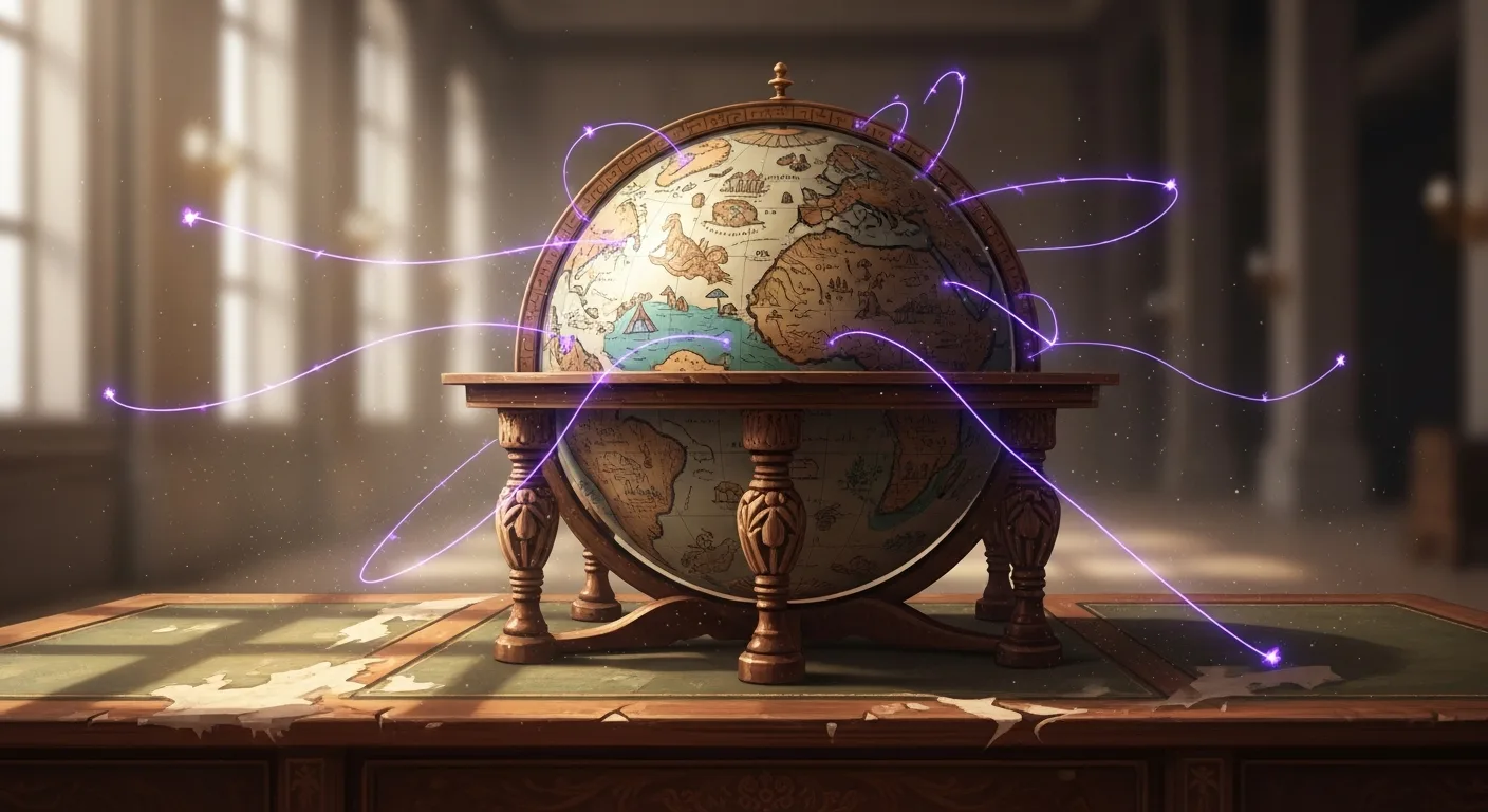 Abstract composition of glowing arcs connecting continents