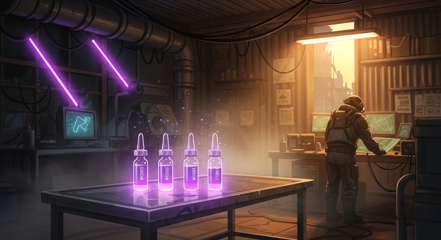 A neon-lit post-apocalyptic game scene capturing urgency, team coordination, and cinematic tension