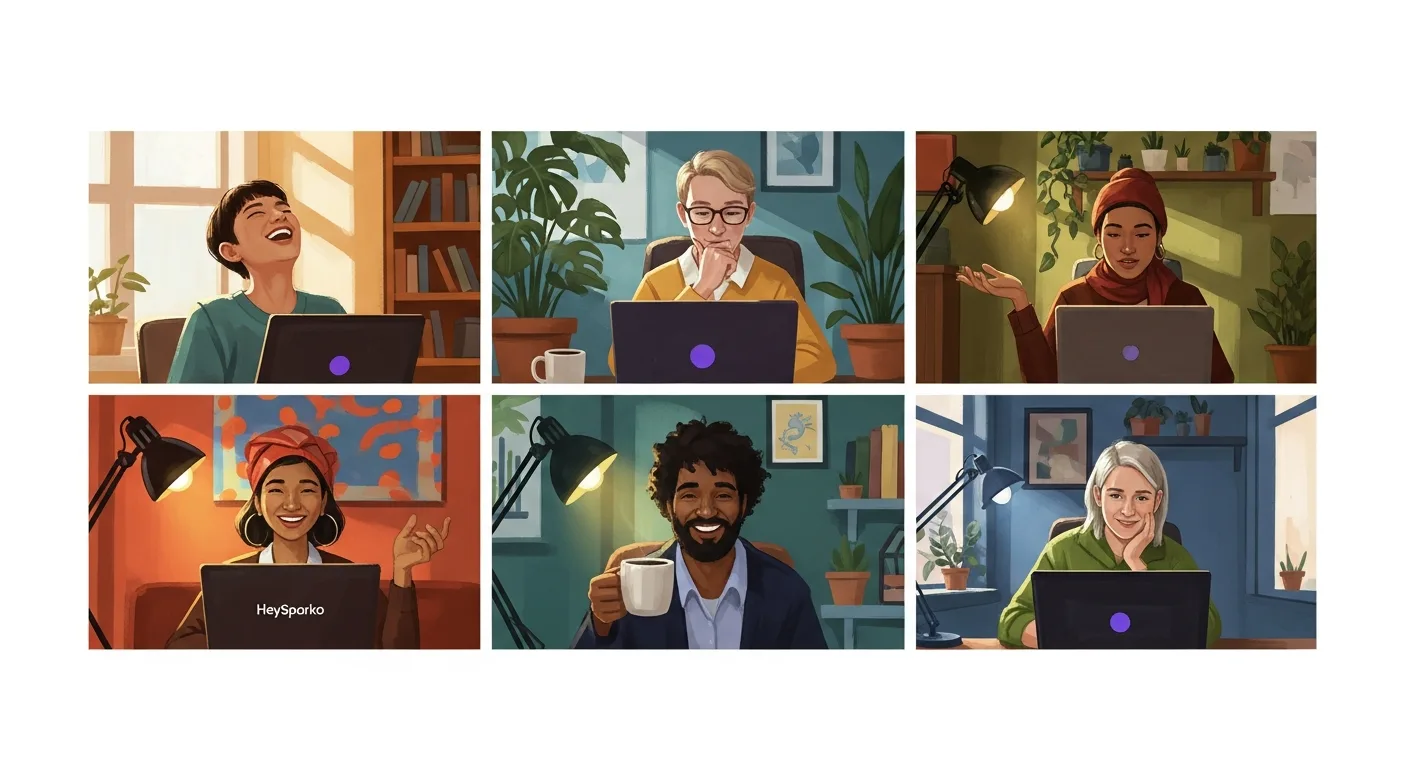 Remote professionals on a video-call grid, mid-engagement