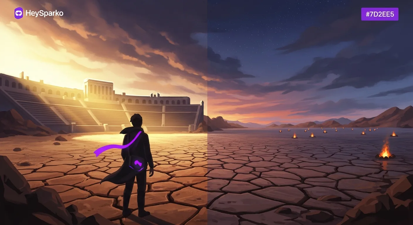 A stylized team-building game scene representing a post-apocalyptic vaccine race, neon-lit emergency atmosphere